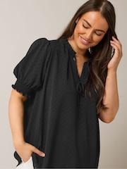 Yours Curve Black Frill Collar Tie Blouse - Image 4 of 5