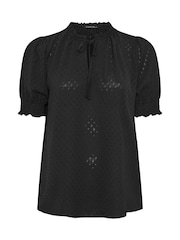 Yours Curve Black Frill Collar Tie Blouse - Image 5 of 5
