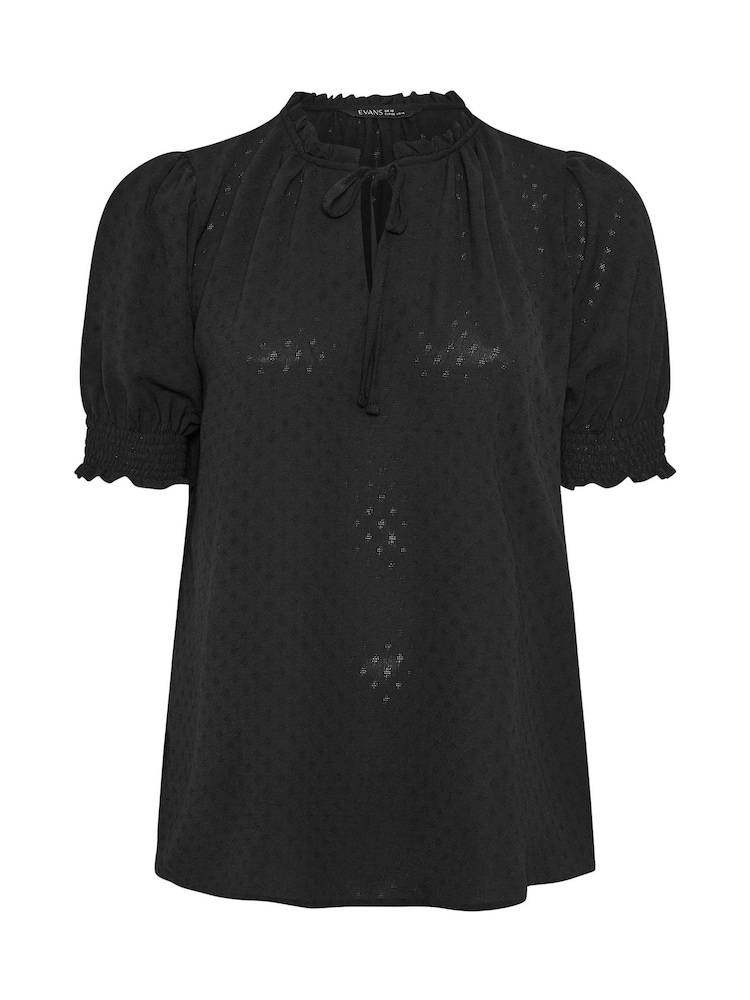 Yours Curve Black Frill Collar Tie Blouse - Image 5 of 5
