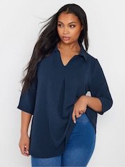 Azul - Yours Curve Textured Pleated Front Shirt - Imagen 1 de 5