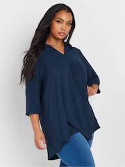 Azul - Yours Curve Textured Pleated Front Shirt - Imagen 2 de 5