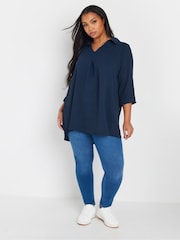 Azul - Yours Curve Textured Pleated Front Shirt - Imagen 4 de 5