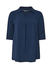 Azul - Yours Curve Textured Pleated Front Shirt - Imagen 5 de 5