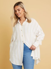 Yours Curve Natural Long Sleeve Linen Stripe Shirt - Image 1 of 5