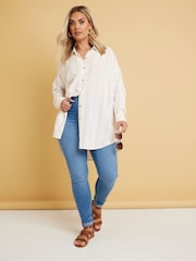 Yours Curve Natural Long Sleeve Linen Stripe Shirt - Image 2 of 5