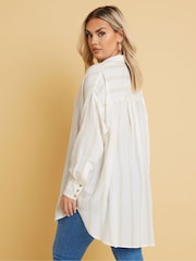 Yours Curve Natural Long Sleeve Linen Stripe Shirt - Image 3 of 5