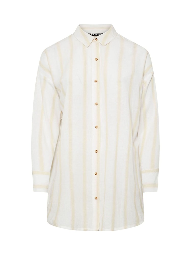 Yours Curve Natural Long Sleeve Linen Stripe Shirt - Image 5 of 5