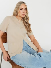 Long Tall Sally Natural Short Sleeve Boxy Knitted Cardigan - Image 1 of 5