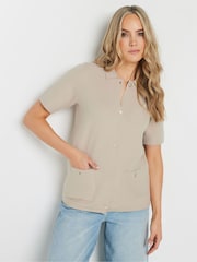 Long Tall Sally Natural Short Sleeve Boxy Knitted Cardigan - Image 2 of 5