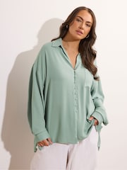 Yours Curve Green Oversized Slit Hem Shirt - Image 1 of 6