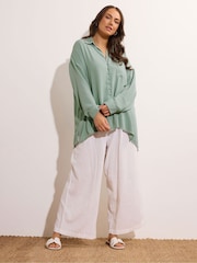 Yours Curve Green Oversized Slit Hem Shirt - Image 2 of 6