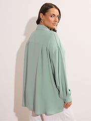 Yours Curve Green Oversized Slit Hem Shirt - Image 3 of 6
