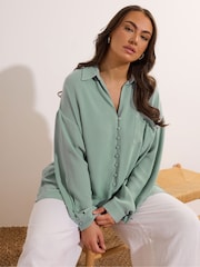 Yours Curve Green Oversized Slit Hem Shirt - Image 5 of 6