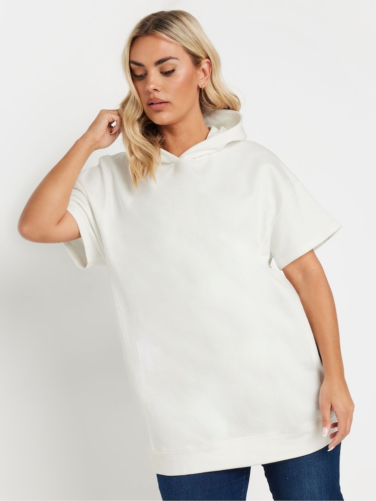 Yours Curve White 100% Cotton Short Sleeve Hoodie - Image 1 of 5
