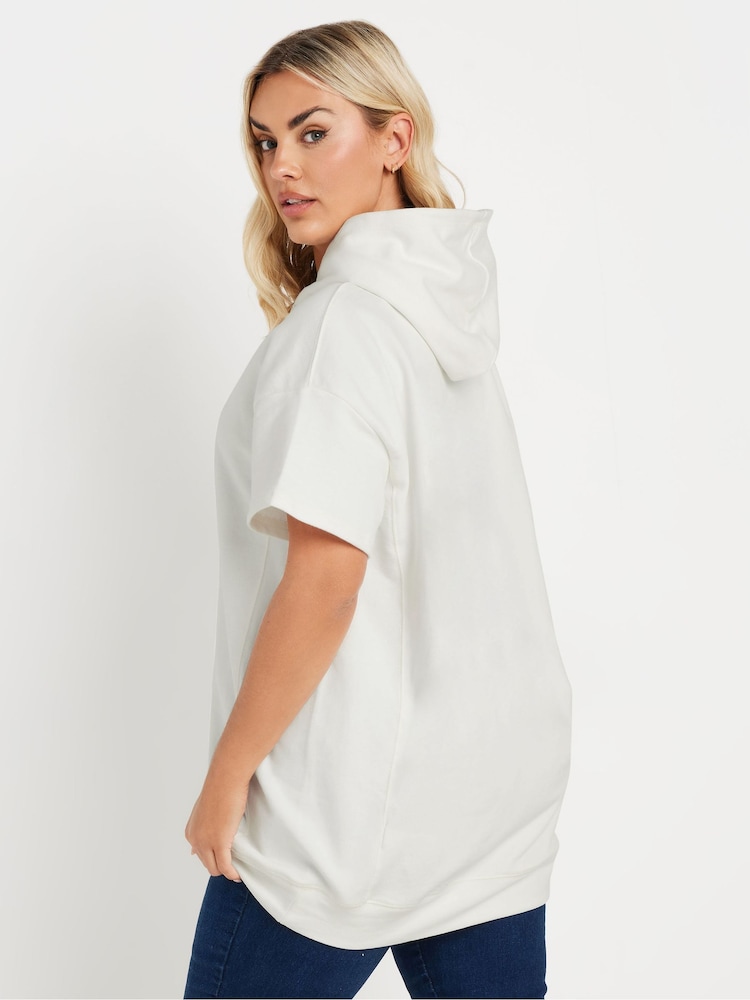 Yours Curve White 100% Cotton Short Sleeve Hoodie - Image 2 of 5