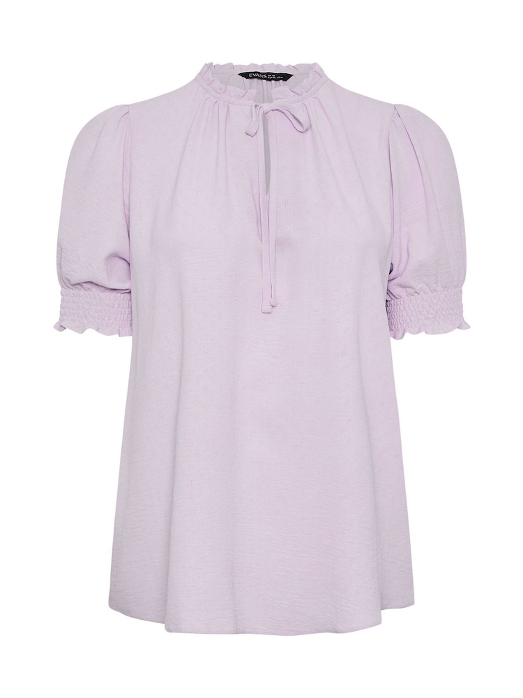 Yours Curve Purple Frill Collar Tie Blouse - Image 1 of 5
