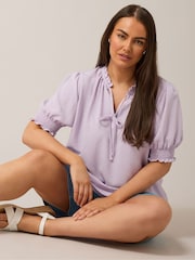 Yours Curve Purple Frill Collar Tie Blouse - Image 2 of 5