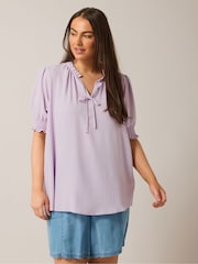 Yours Curve Purple Frill Collar Tie Blouse - Image 3 of 5