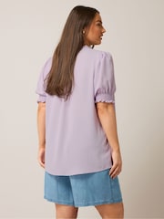 Yours Curve Purple Frill Collar Tie Blouse - Image 4 of 5