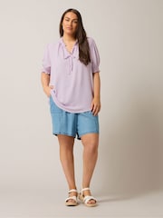 Yours Curve Purple Frill Collar Tie Blouse - Image 5 of 5