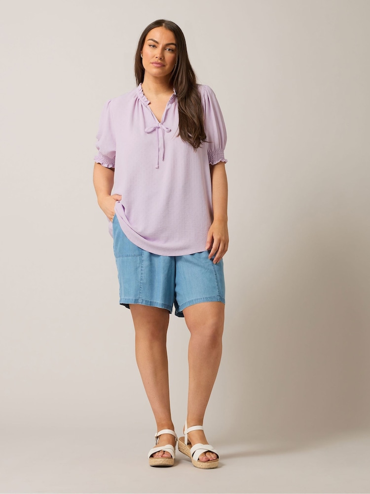 Yours Curve Purple Frill Collar Tie Blouse - Image 5 of 5