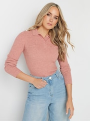 Long Tall Sally Pink Marl Ribbed Polo Shirts - Image 1 of 5