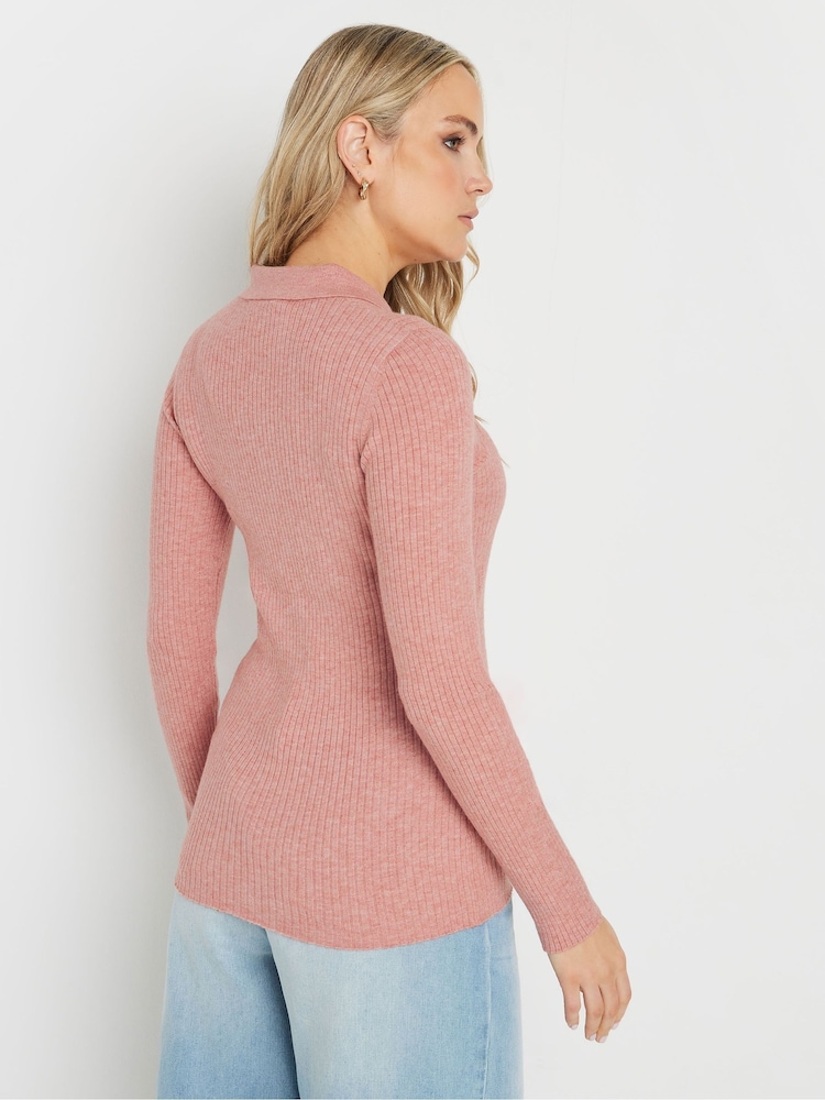 Long Tall Sally Pink Marl Ribbed Polo Shirts - Image 3 of 5