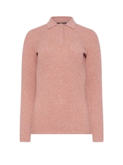 Long Tall Sally Pink Marl Ribbed Polo Shirts - Image 5 of 5