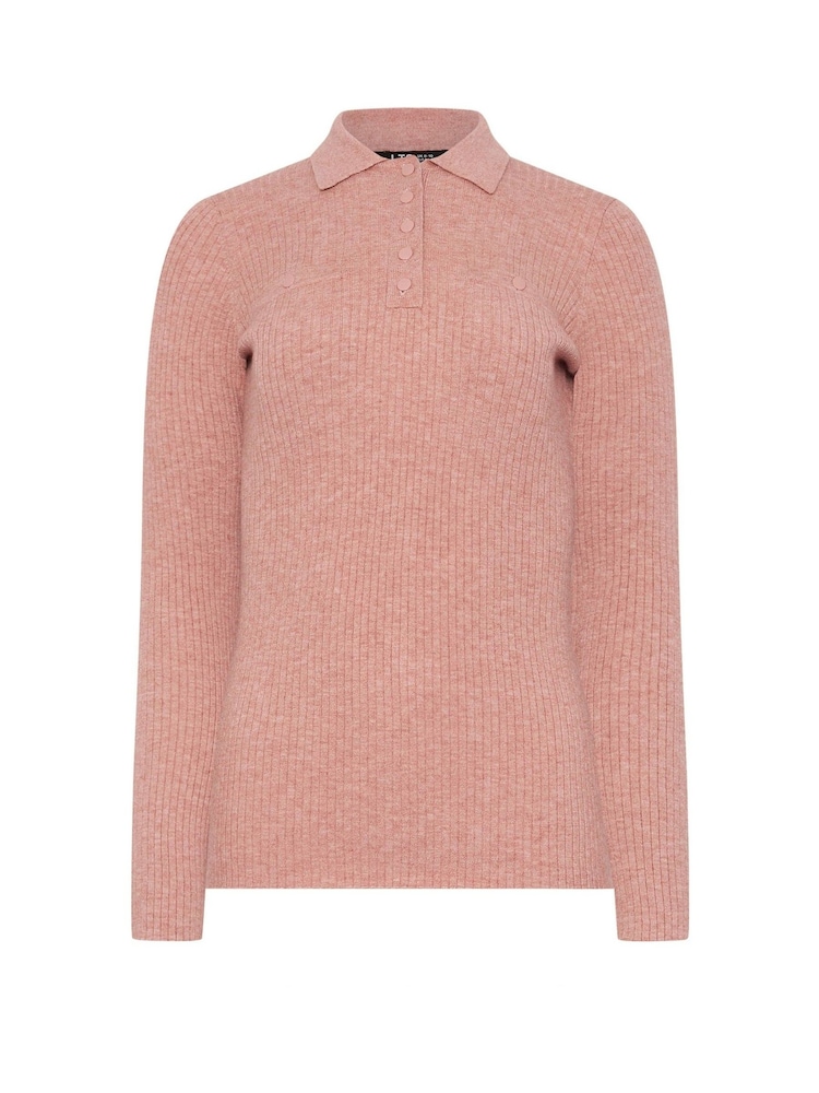 Long Tall Sally Pink Marl Ribbed Polo Shirts - Image 5 of 5