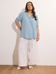 Yours Curve Blue Frill Collar Tie Blouse - Image 2 of 5