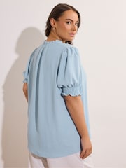 Yours Curve Blue Frill Collar Tie Blouse - Image 3 of 5