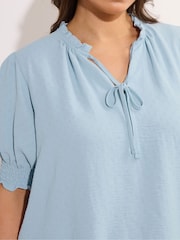Yours Curve Blue Frill Collar Tie Blouse - Image 4 of 5