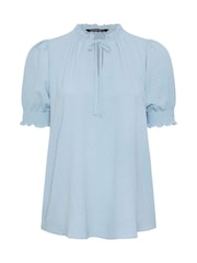 Yours Curve Blue Frill Collar Tie Blouse - Image 5 of 5