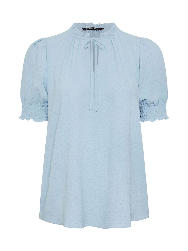 Yours Curve Blue Frill Collar Tie Blouse - Image 5 of 5