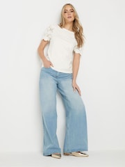 Blanco - Long Tall Sally 100% Cotton Crochet Sleeve T-Shirt - Imagen 2 de 5