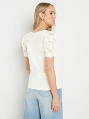 Blanco - Long Tall Sally 100% Cotton Crochet Sleeve T-Shirt - Imagen 3 de 5