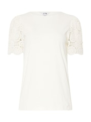 Blanco - Long Tall Sally 100% Cotton Crochet Sleeve T-Shirt - Imagen 5 de 5