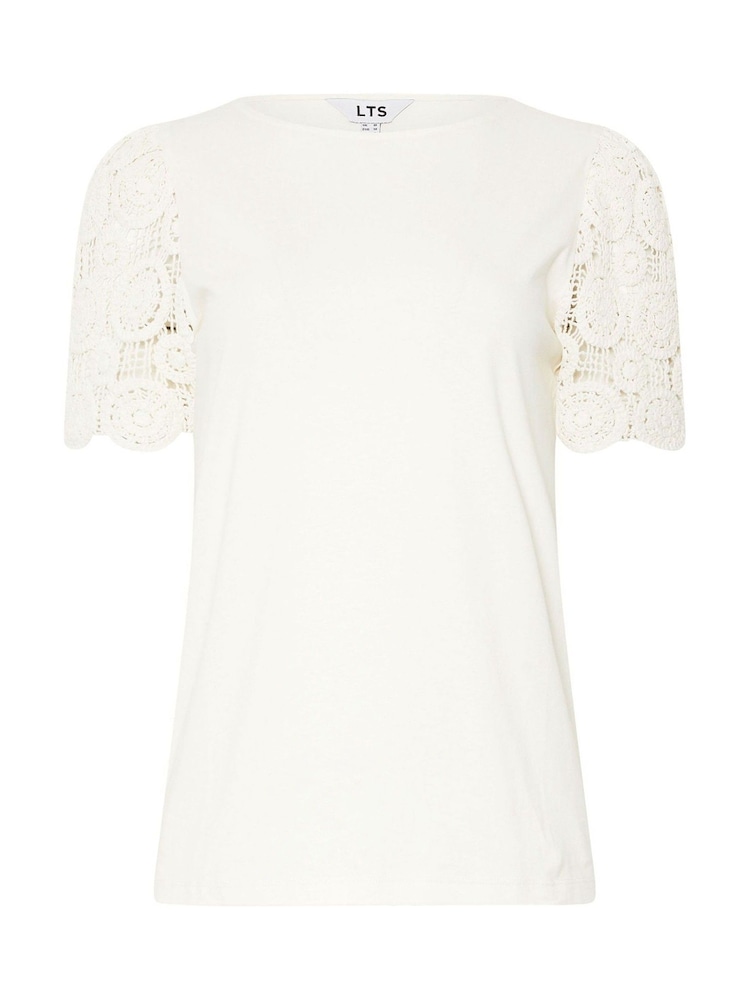 Blanco - Long Tall Sally 100% Cotton Crochet Sleeve T-Shirt - Imagen 5 de 5