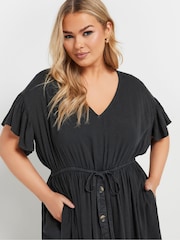 Yours Curve Black Chambray Washed Boho Dress - Image 8 of 9