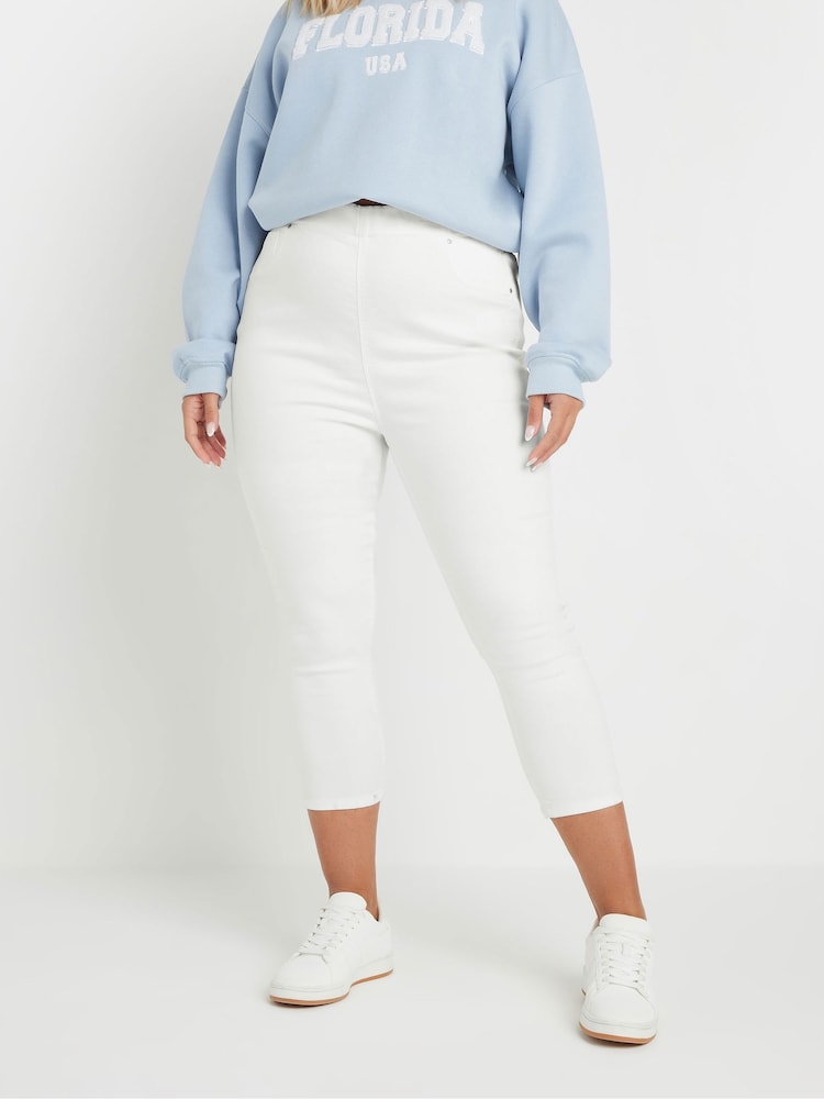 Yours Curve White Cropped Stretch Jenny Jeggings - Image 1 of 5