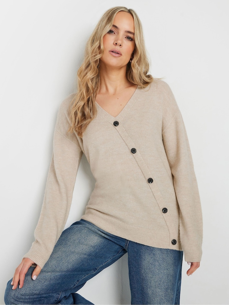 Long Tall Sally Natural Marl Button Wrap Jumper - Image 1 of 5