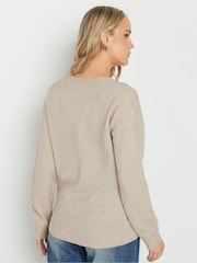 Long Tall Sally Natural Marl Button Wrap Jumper - Image 3 of 5