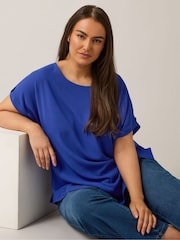 Yours Curve Blue Turn Back Button Detail Blouse - Image 3 of 5