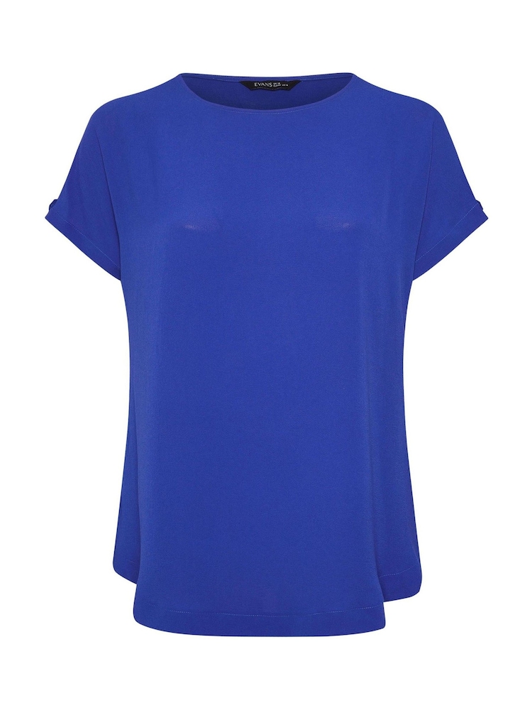 Yours Curve Blue Turn Back Button Detail Blouse - Image 5 of 5
