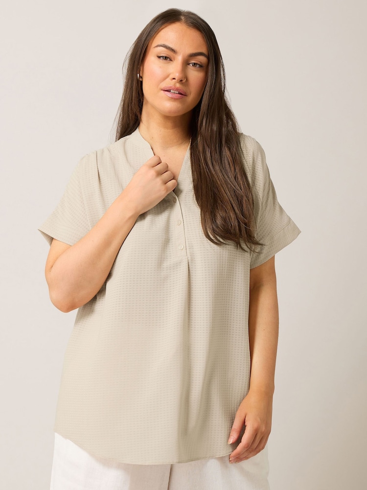 Yours Curve Natural Half Placket Blouse - Image 1 of 4 Yours Curve Natural Half Placket Blouse - Image 1 of 4
