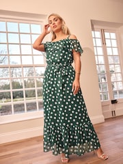 Yours Curve Green London Ruffle Maxi Dress - Image 1 of 6