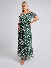 Yours Curve Green London Ruffle Maxi Dress - Image 4 of 6