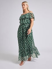 Yours Curve Green London Ruffle Maxi Dress - Image 5 of 6