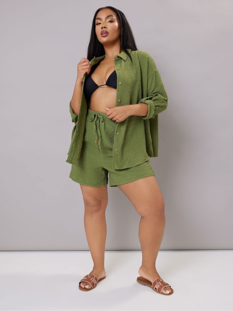 Yours Curve Green Texutre Co-Ord Long Sleeve Shirt - Image 1 of 8