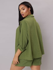 Yours Curve Green Texutre Co-Ord Long Sleeve Shirt - Image 3 of 8